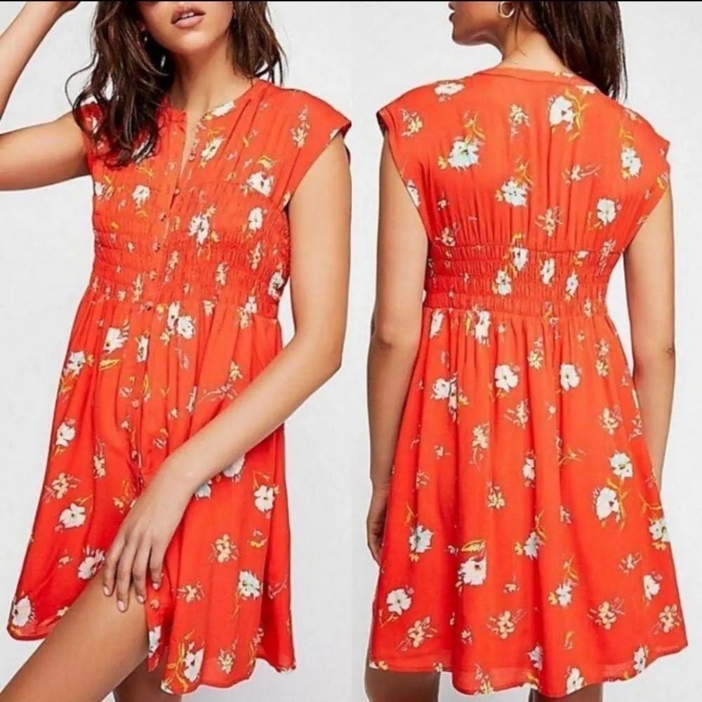 Free People Greatest Day Floral Smocked Mini Dress size S